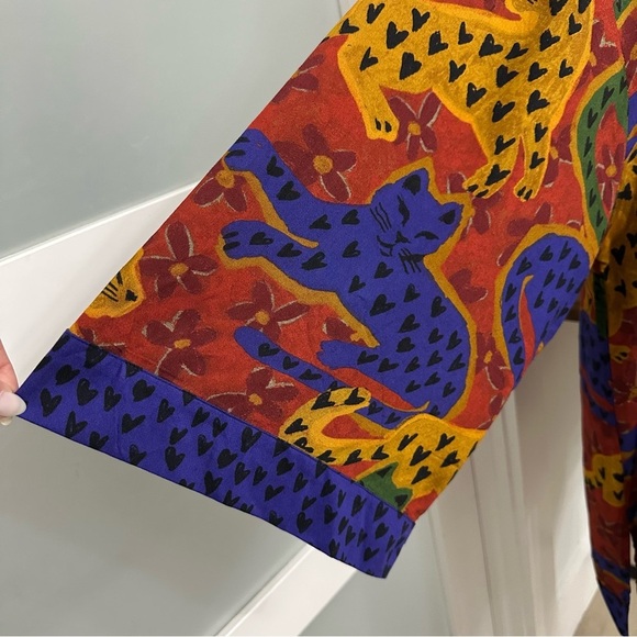 Farm Rio Cat Leopard And Heart Print Kimono Colorful OSFM Made India UNIQUE NWT - Picture 6 of 9